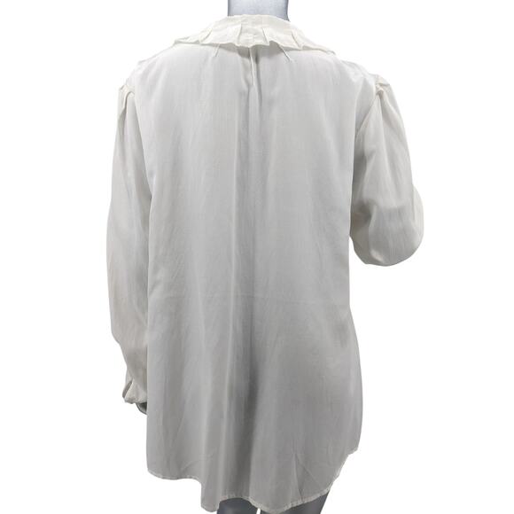 CHICO'S RUFFLED SHIRT BLOUSE TOP ~ White Silk & Cotton ~ XL Size 3 ~ Long Sleeve - Picture 6 of 10